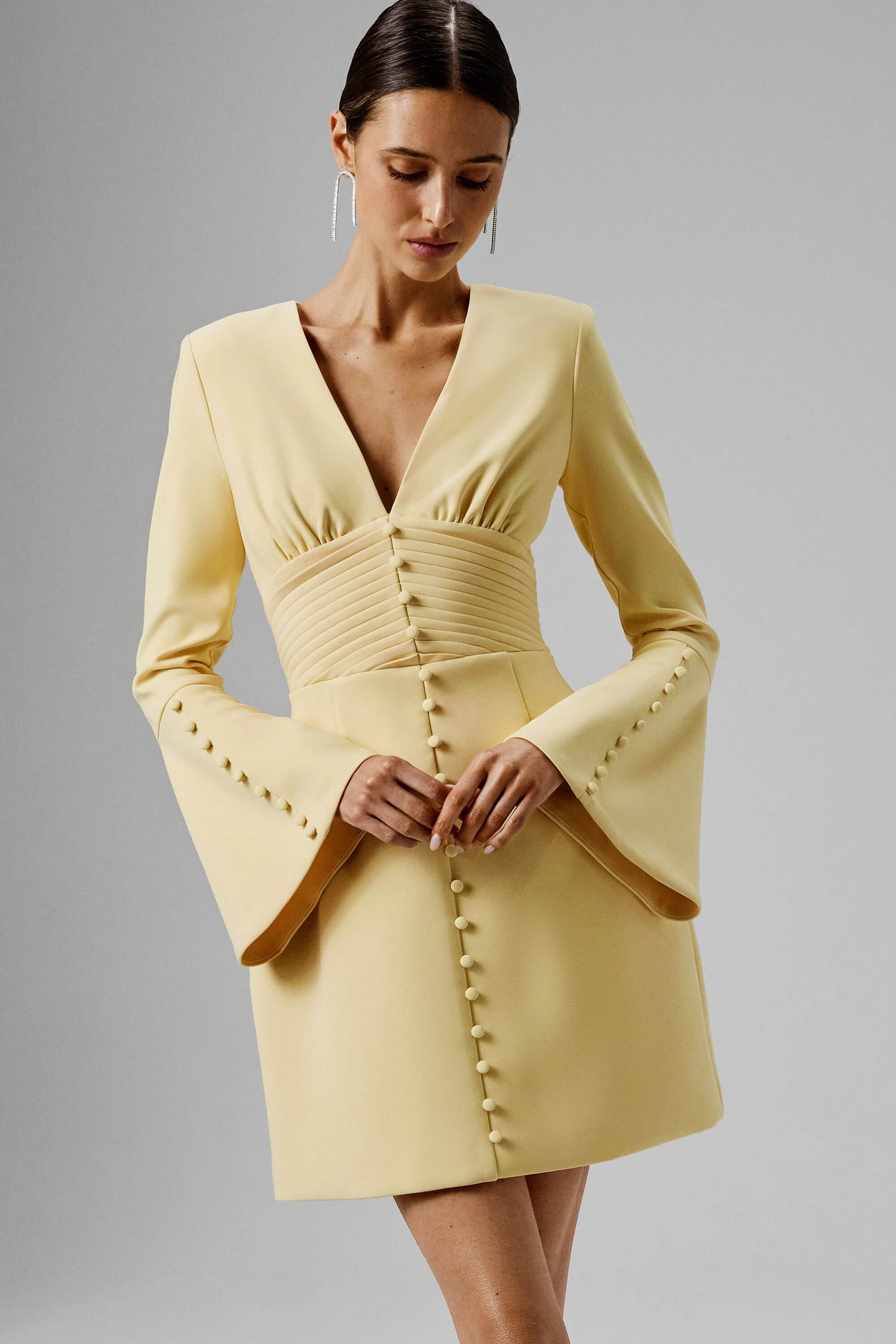 Ruffle Sleeve Button Mini Dress